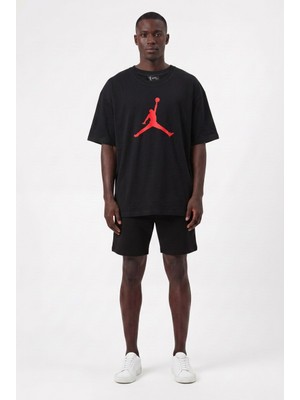 Lixa Günlük Spor Tişört Air Jordon Siyah Logo Kırmızı Oversize 142682