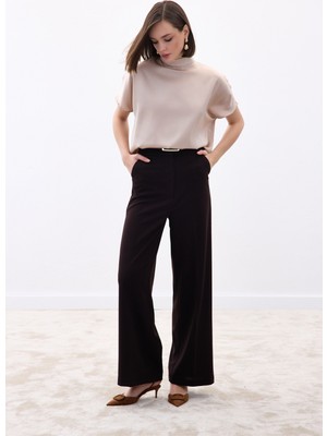 Sateen Palazzo Krep Pantolon - Kahve