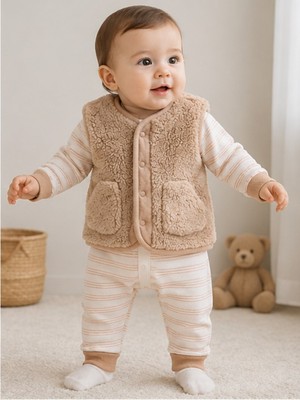 Caramell 1-12 Ay Arası Wild Peluş Yelekli Tulum - Kahve