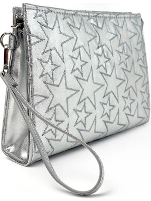 Glondy Sasha Suni Deri Yıldız Desenli Clutch Kadın Portföy El Çantası