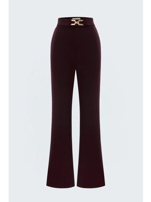 Sateen Aksesuar Detaylı Pantolon - Mürdüm