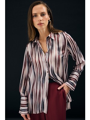 Sateen Desenli Salaş Gömlek - Bordo