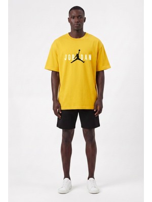 Lixa Günlük Spor Tişört Air Jordan Orta Yazılı Sarı Oversize 142612