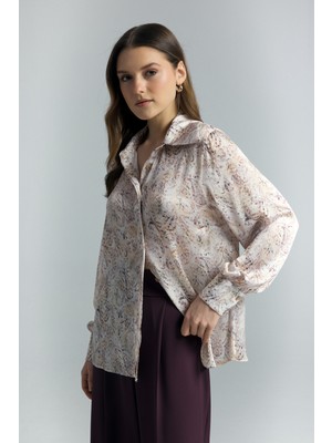 Sateen Şal Desen Gömlek - Bej