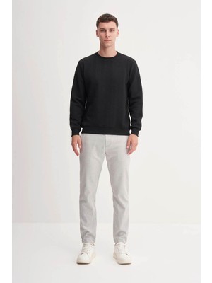 Cazador Balıksırtı Desenli Kapitone Jakar Regular Fit Siyah Erkek Sweatshirt 53395
