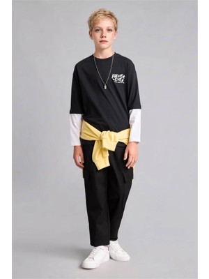 Defacto Pamuklu Gabardin Jogger Siyah Erkek Çocuk Pantolon F1970A8/BK81