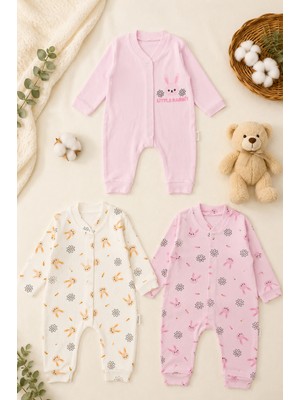Beniizle Little Rabbit Desenli 3'lü Kız Bebek Tulum