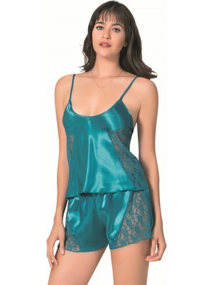 Seraviax Petrol Saten Babydoll Şort Takımı