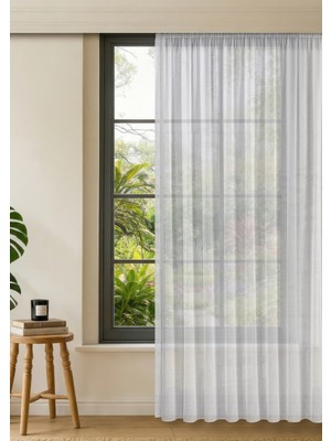 Gauze Fabric Design Lüks Ipeksi Dokulu Bambu Kırışmaz Ütü Gerektirmez Optik Beyaz 100 x 180 Pilesiz (1 x 1) Tül Perde