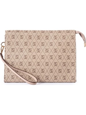 Glondy Sasha Suni Deri Clutch Kadın Portföy El Çantası Bej