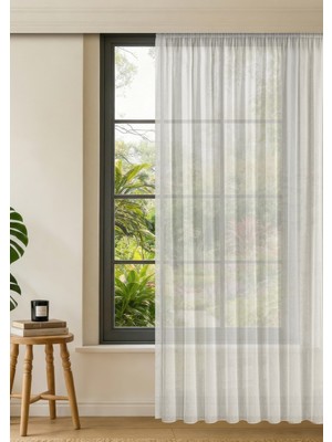 Gauze Fabric Design Lüks Ipeksi Dokulu Bambu Kırışmaz Ütü Gerektirmez Ekru 100 x 190 Normal Pile (1 x 2.5) Tül Perde