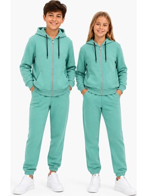 Trendhill Unisex Çocuk Şardonlu Kapüşonlu Yaka Eşofman Takımı MINT-310