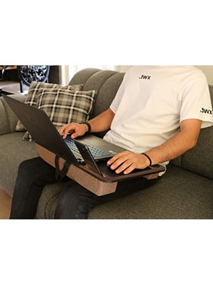 Aesco Antik Meşe Desenli Laptop Sehpası - Telefon ve Tablet Bölmeli