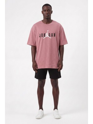 Lixa Günlük Spor Tişört Air Jordan Orta Yazılı Pembe Siyah Oversize 142632
