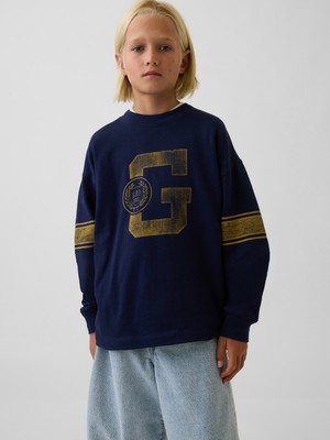 Gap Erkek Çocuk Lacivert Kids Heavyweight Oversized Grafik T-Shirt