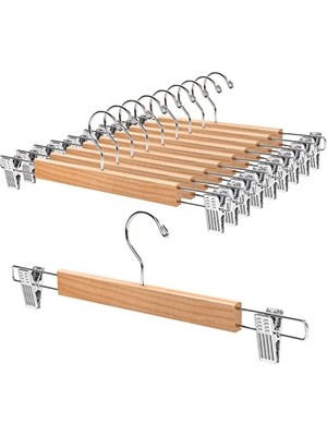 Aesco 36 cm Doğal Ahşap Elbise Askısı, Kaymaz Klipsli ve Dayanıklı