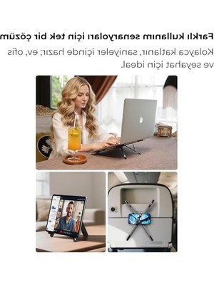 Aesco Katlanabilir Masaüstü Standı, Laptop ve Tablet Için, Metal Yapı