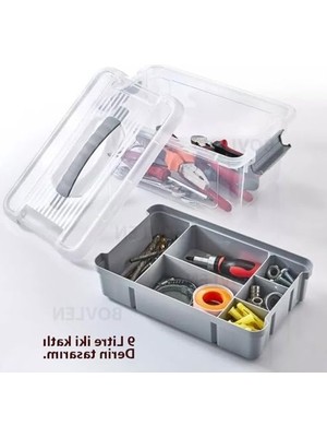 Aesco Bölmeli 9 Litre Şeffaf Organizer Kutu, Ev ve Araba Için Saklama Çözümü
