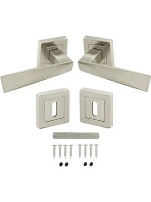 Aesco Nikel Inox Kare Rozetli Oda Kapı Kolu Takımı