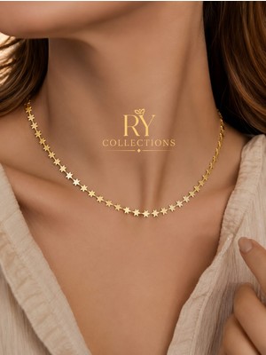 Ry Collections Stainless Steel Yıldız Plaka Sıralı Çelik Bayan Kolye