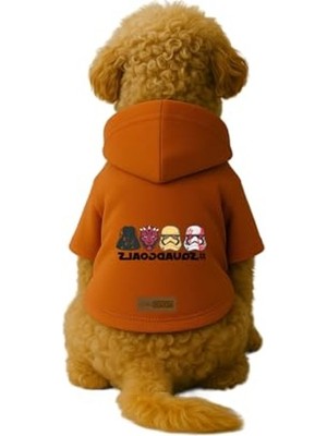 Aesco Baskılı Içi Polarlı Köpek ve Kedi Kıyafeti & Elbisesi - Turuncu Renk Kapüşonlu Hoodie B1F58 M