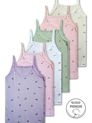 Giza Kids %100 Pamuklu Kız Çocuk Ince Askılı Atlet Fanila Iç Çamaşır 6lı Set