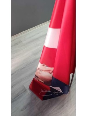 Aesco 50X75 cm Atatürk Imzalı Raşel Kumaş Sopalı Türk Bayrağı