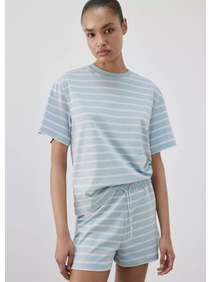 Mango Pamuklu Çizgili Pijama Üstü