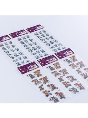 Aesco Kabartmalı Yapışkan Sticker Seti - 6 Adet Sevimli Panda ve Ayılar