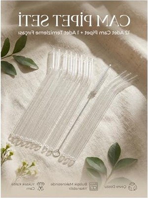 Aesco 12'li Şeffaf Cam Pipet Seti, Kalın Cam Pipet ve Temizleme Fırçası ile Birlikte