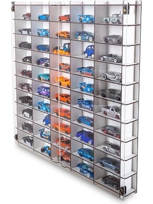 Aesco 1/64 Ölçek Hotwheels Uyumlu Metal Araç Rafı, 50 Araç Kapasitesi