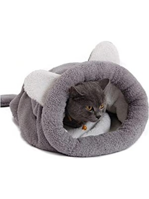 Aesco Yumuşak Kedi Yatağı - Kedi Tüneli ve Uyku Tulumu, Gri Renk