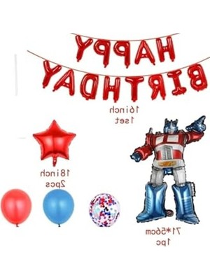 Aesco Transformers Anime Doğum Günü Balon Seti, 20 Adet Balon, 2 Adet Yıldız Folyo, 1 Adet Robot Folyo, Kırmızı