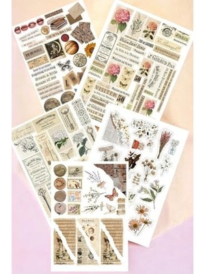 Aesco 5 Li Brown Vintage Temalı Sticker Paketi/bullet Journal Defter Çıkartma Ajanda Laptop Etiket
