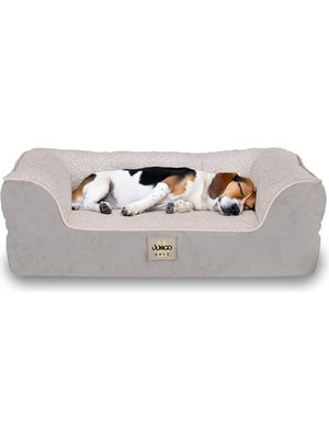 Aesco Jungolica Sezar Kedi ve Köpek Yatağı Gri 55X75 Cm, Ortopedik VISCO,%100 Su Geçirmez Alez, Çıkarılabilir Yıkanabilir Kılıf, Yan Destekli, Kaydırmaz Taban