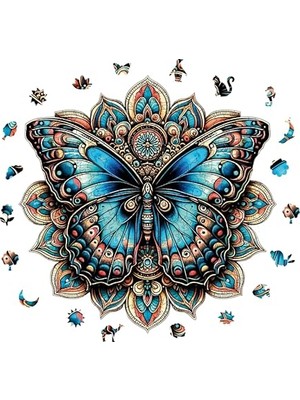 Aesco Ahşap Puzzle Yetişkin - Mandala Kelebeği - 250 Parça, 29 x 29 cm - Yapıştırıcı Folyo Dahil - Benzersiz Şekilli Parçalar & Özel Figürler - Wz-06