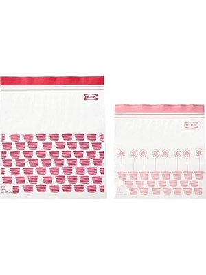 Aesco Kilitlenebilir Buzdolabı Poşeti, Kırmızı-Pembe, 2,5 Lt ve 1,2 Lt, 50 Adet