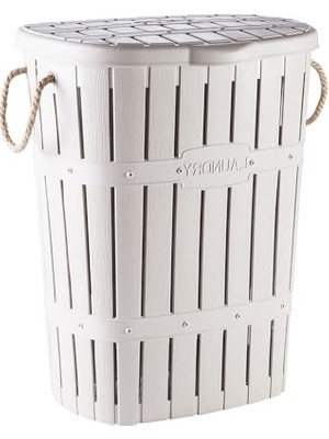 Aesco Kastamonu Plastik Bambu Halatlı Kirli Çamaşır Sepeti 65 L-Beyaz