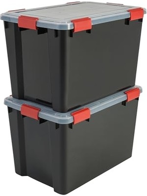 Aesco , 2'li Set Hava Geçirmez Saklama Kutusu, 70 L, Klipsli, Istiflenebilir, Garaj, Kiler, Tavan Arası – Air Tight Box At-Ld – Siyah