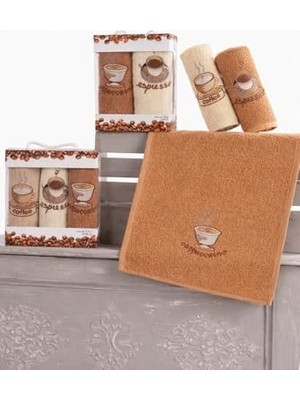 Aesco Nakışlı 3'lü Mutfak ve El & Yüz Havlu Seti 30X50 cm Coffee, Nakıslımutfak
