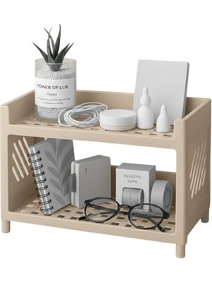 Aesco Çok Amaçlı 2 Katlı Organizer Raf – Plastik Düzenleyici Stand – Banyo, Mutfak, Masaüstü ve Ofis Için – 25 x 18 cm (Bej)
