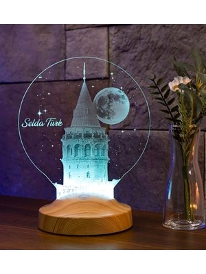 Aesco Galata Kulesi Sevgiliye Hediye, Eşe Hediye Kişiye Özel LED Lamba, Doğum Günü Hediyesi Isimli Galata Kulesi Hediyesi