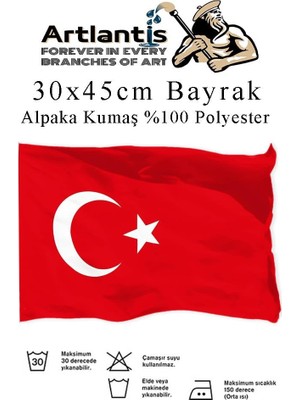 Aesco Bayrak 30X45 cm Türk Bayrağı Kumaş 1 Adet Alpaka Kumaş Bez Bayrak Kaliteli Türk Bayrağı