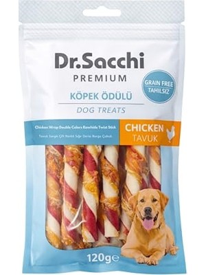 Aesco Dr. Premium Tavuk Sargılı Çift Renkli Sığır Derisi Burgu Çubuk Tahılsız Köpek Ödülü 5" 12 gr 10'lu