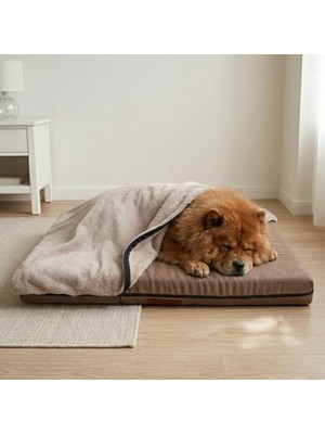 Aesco Pure Comfort, Çıkarılabilir Peluş Battaniyeli, Su Geçirmez Iç Alezli, 4 Mevsim Kedi ve Köpek Yatağı (Kahverengi, Medium)