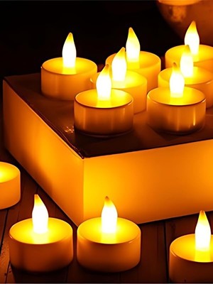 Aesco 24 Adet Sarı Işıklı LED Mum Seti, Pilli ve Dumansız