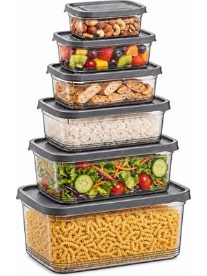 Aesco 6lı Şeffaf Saklama Kabı Seti, 6 Litre, Derin Dondurucu ve Mikrodalga Için Çok Boyut Büyük Küçük Boy Kapaklı Yemek Gıda Depolama Kutusu, Plastik Mutfak Düzenleyici Organizer, Bpa Içermez (Gri)