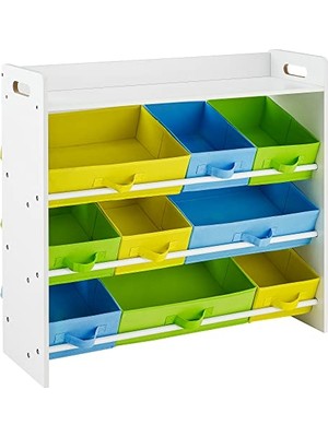 Aesco Songmıcs Çocuk Odası Rafı, 9 Çıkarılabilir Polar Sepetli Oyuncak Düzenleyici, Çocuk Odası Için Oyuncak ve Kitaplık, Beyaz Çerçeve, GKR31WT, 78 x 26,5 x 82,5 cm