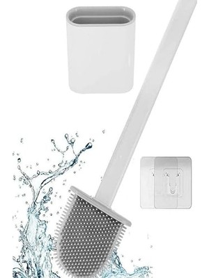 Aesco Tuvalet Fırçası Beyaz Renk Silikon Klozet Wc Banyo Küvet Temizleme Fırçası Antibakteriyel Kolay Temizlenir Delmeden Duvara Monte Ürün Boyutu: 36.5cm x 10CM x 4.1cm (Beyaz)