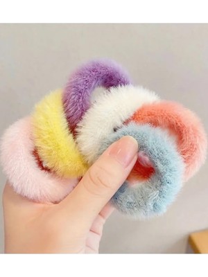 Aesco Kadın Pastel Ton 6'lı Peluş Toka Setii, Kadın Çocuk Lastik Toka Seti,